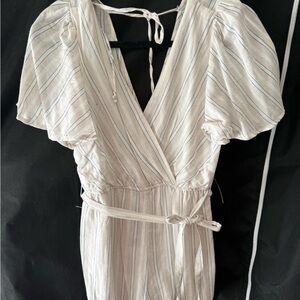 Striped V-Neck jumpsuit with Puff Sleeves